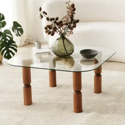 Salontafel Kei Glas/Walnoot 80cm