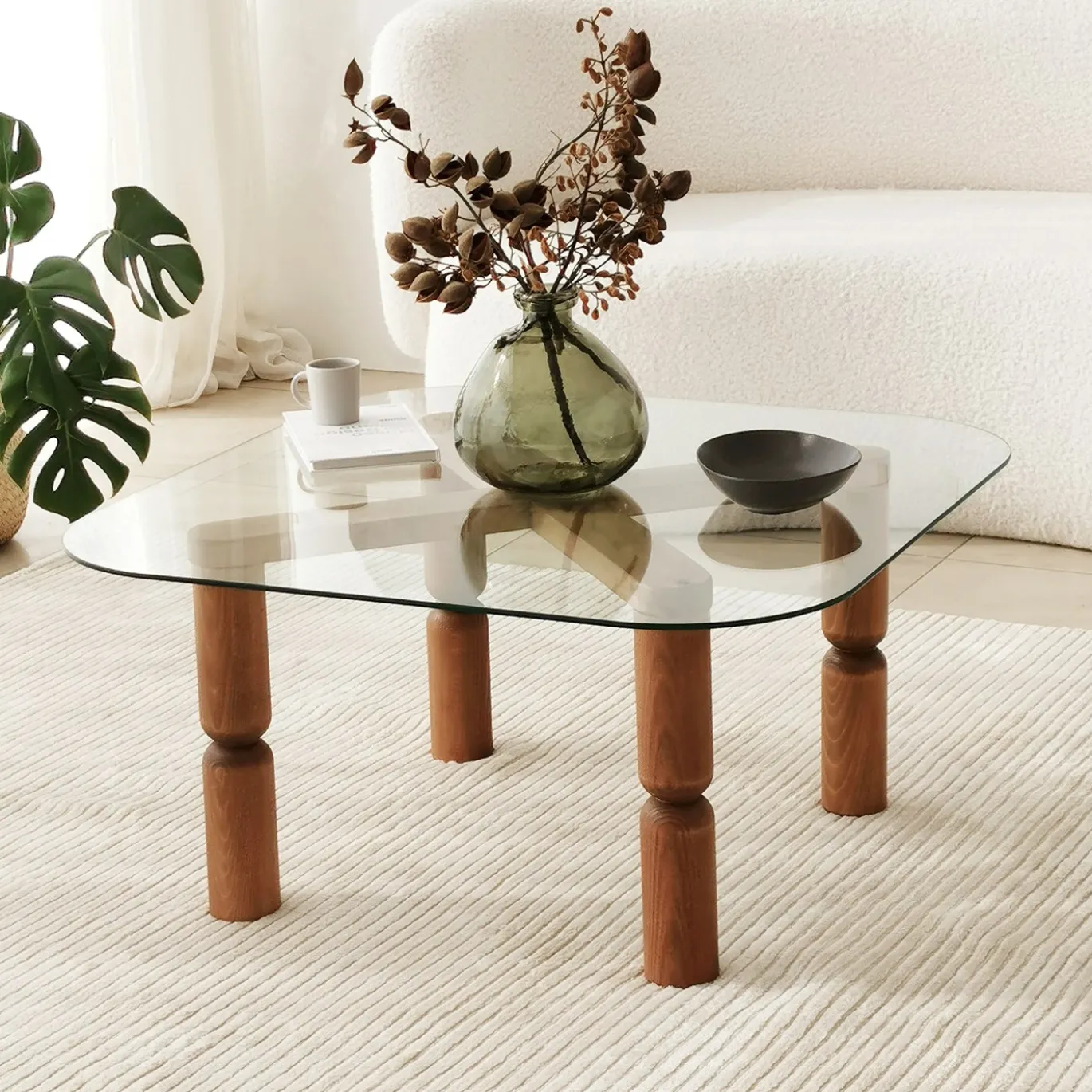 Salontafel Kei Glas/Walnoot 80cm