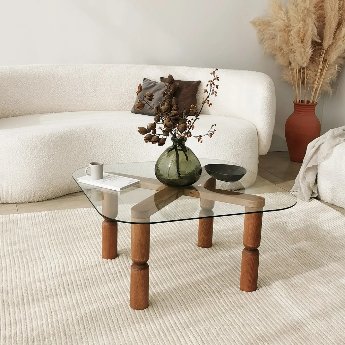 Salontafel Kei Glas/Walnoot 80cm