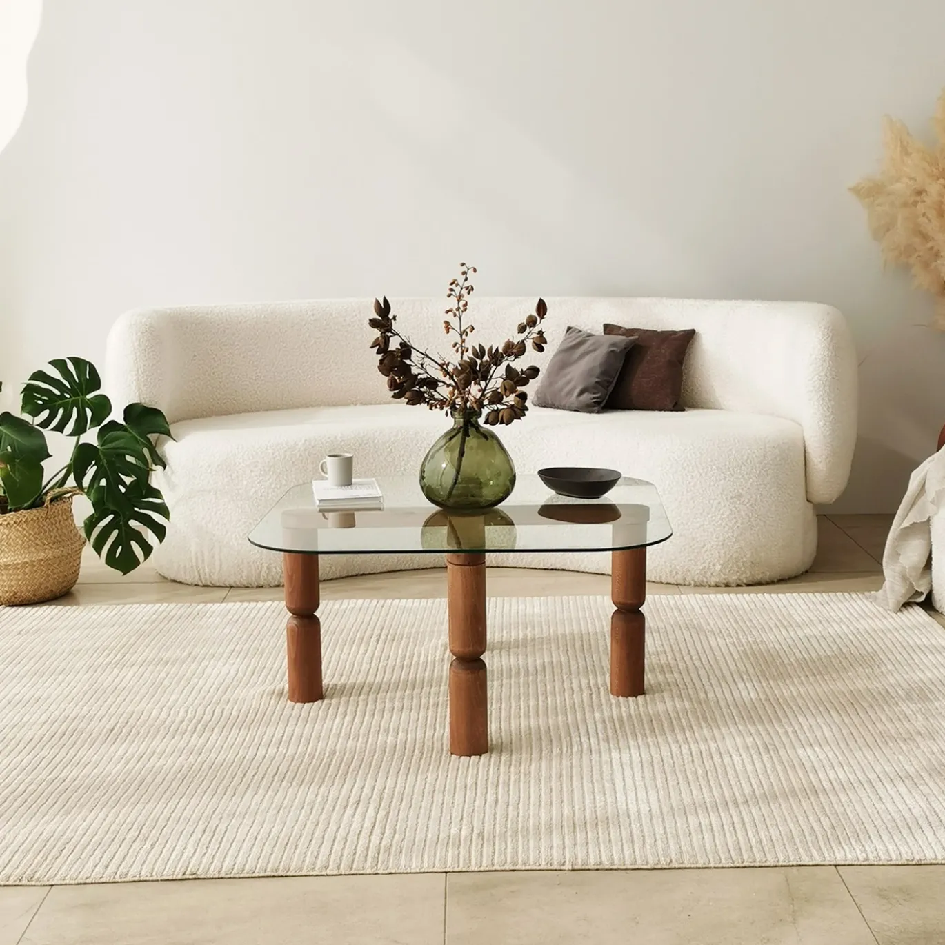 Salontafel Kei Glas/Walnoot 80cm