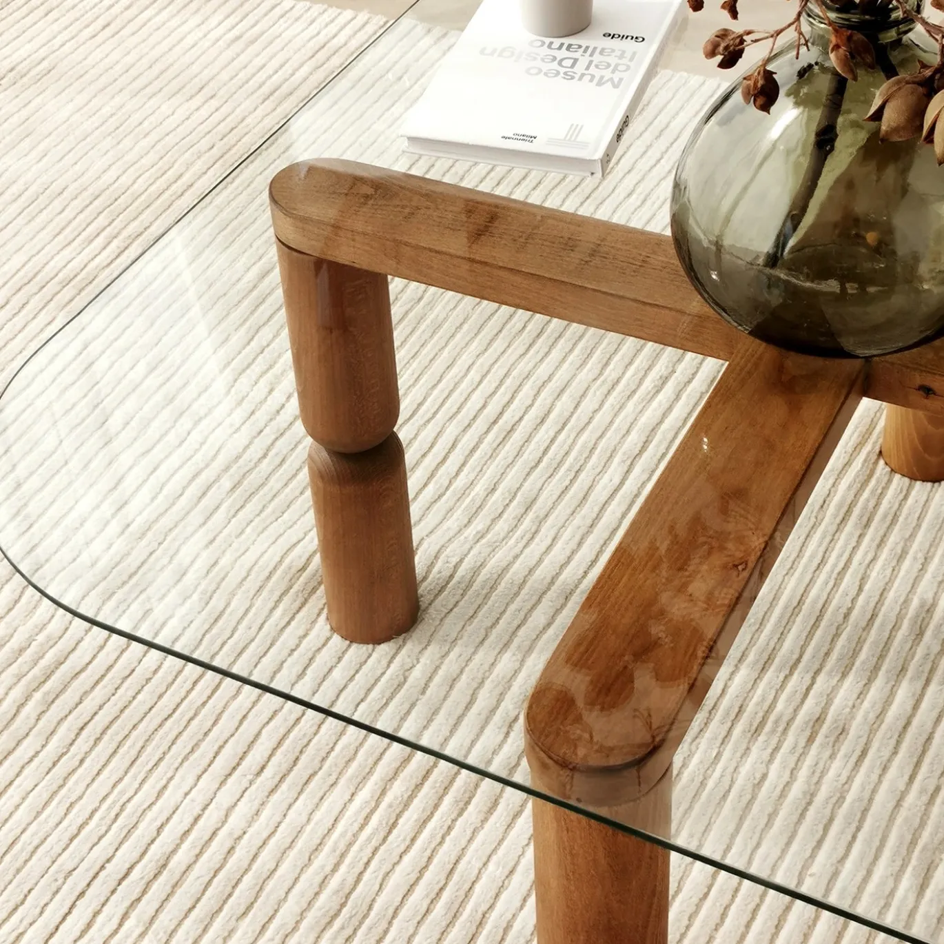 Salontafel Kei Glas/Walnoot 80cm