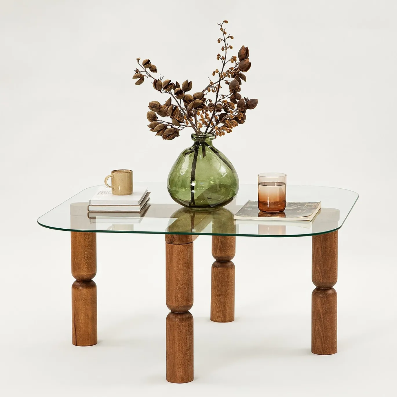 Salontafel Kei Glas/Walnoot 80cm