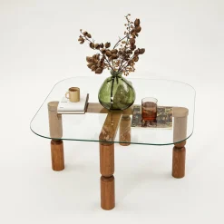 Salontafel Kei Glas/Walnoot 80cm