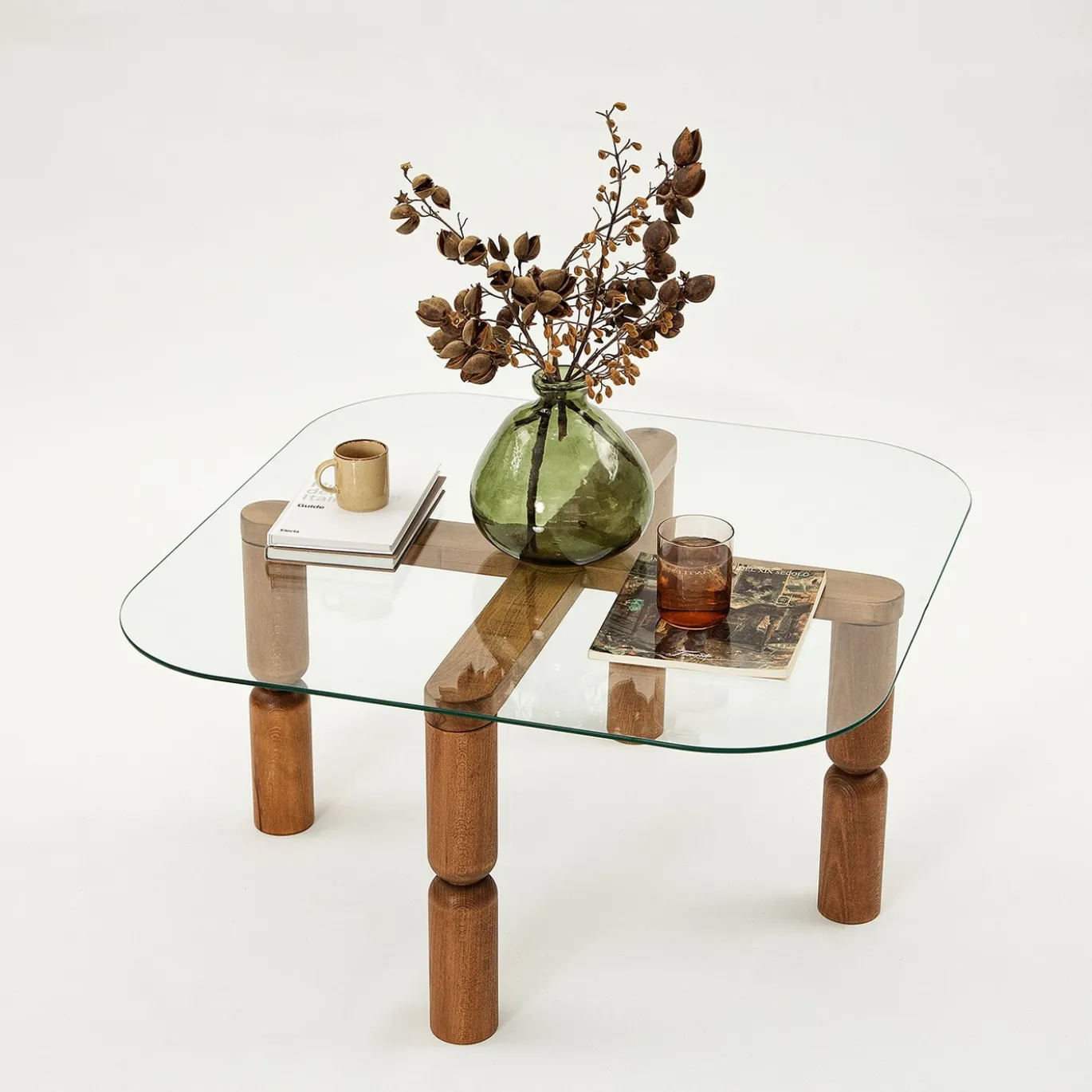 Salontafel Kei Glas/Walnoot 80cm