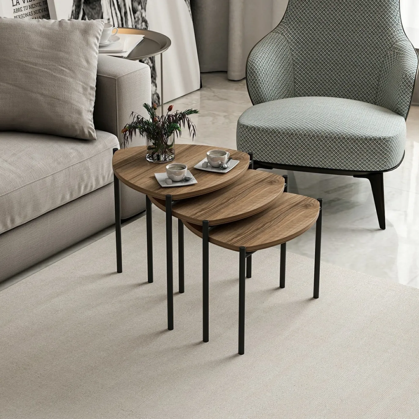 Salontafel Lenny Walnoot Set van 3
