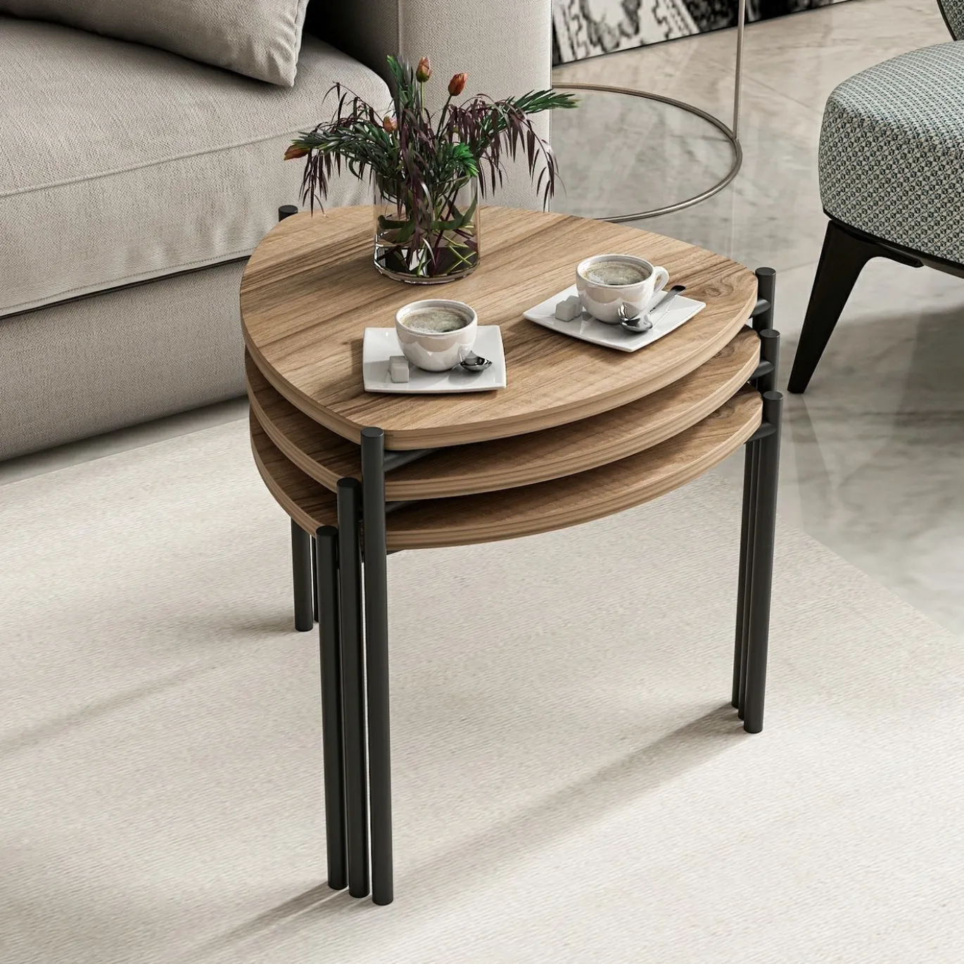 Salontafel Lenny Walnoot Set van 3