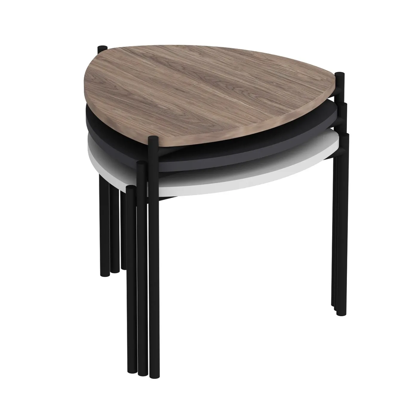 Salontafel Lenny Wit/Antraciet/Walnoot Set van 3