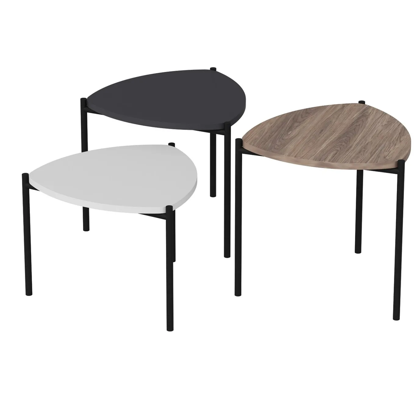 Salontafel Lenny Wit/Antraciet/Walnoot Set van 3
