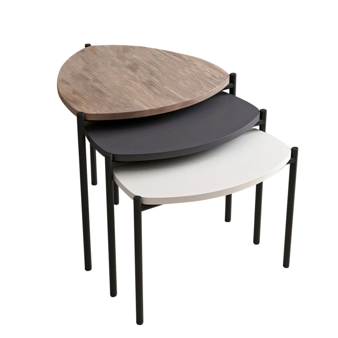Salontafel Lenny Wit/Antraciet/Walnoot Set van 3