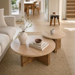 Salontafel Leno Travertin Naturel Set van 2 - Giga Meubel