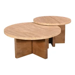 Salontafel Leno Travertin Naturel Set van 2 - Giga Meubel