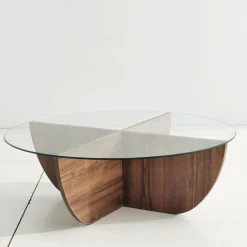 Salontafel Lily Gehard Glas Melamine Walnoot