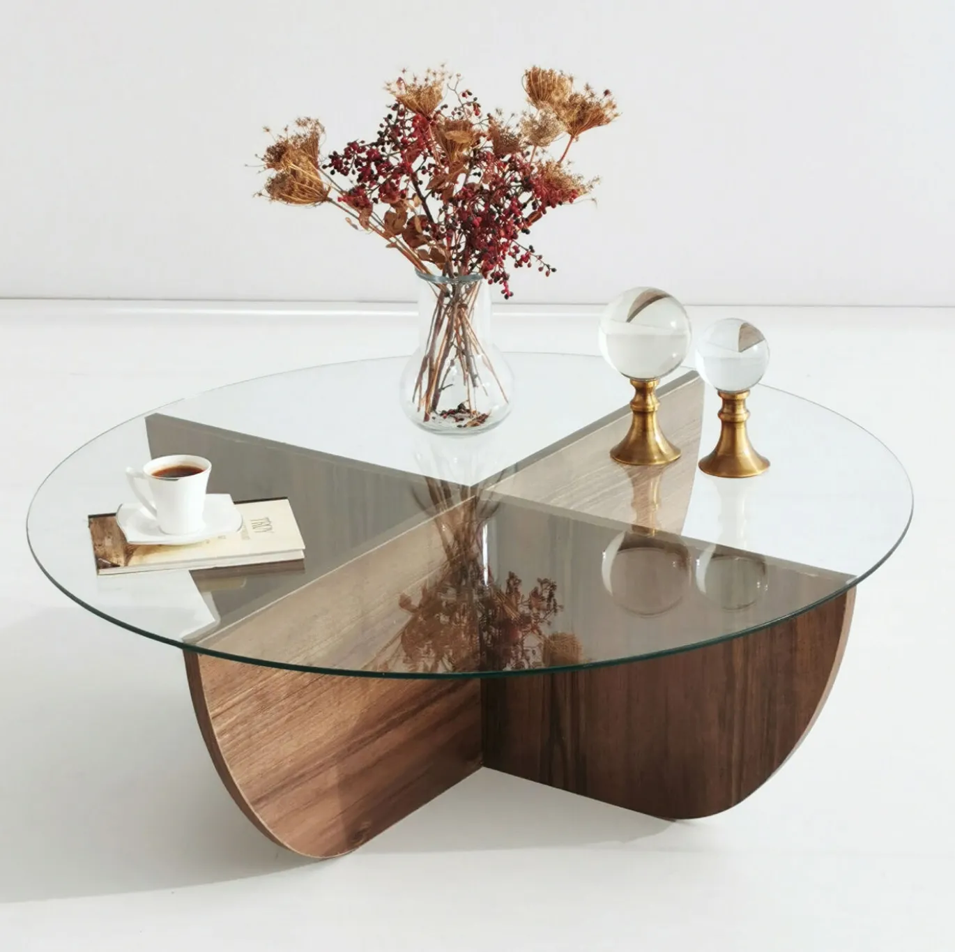 Salontafel Lily Gehard Glas Melamine Walnoot