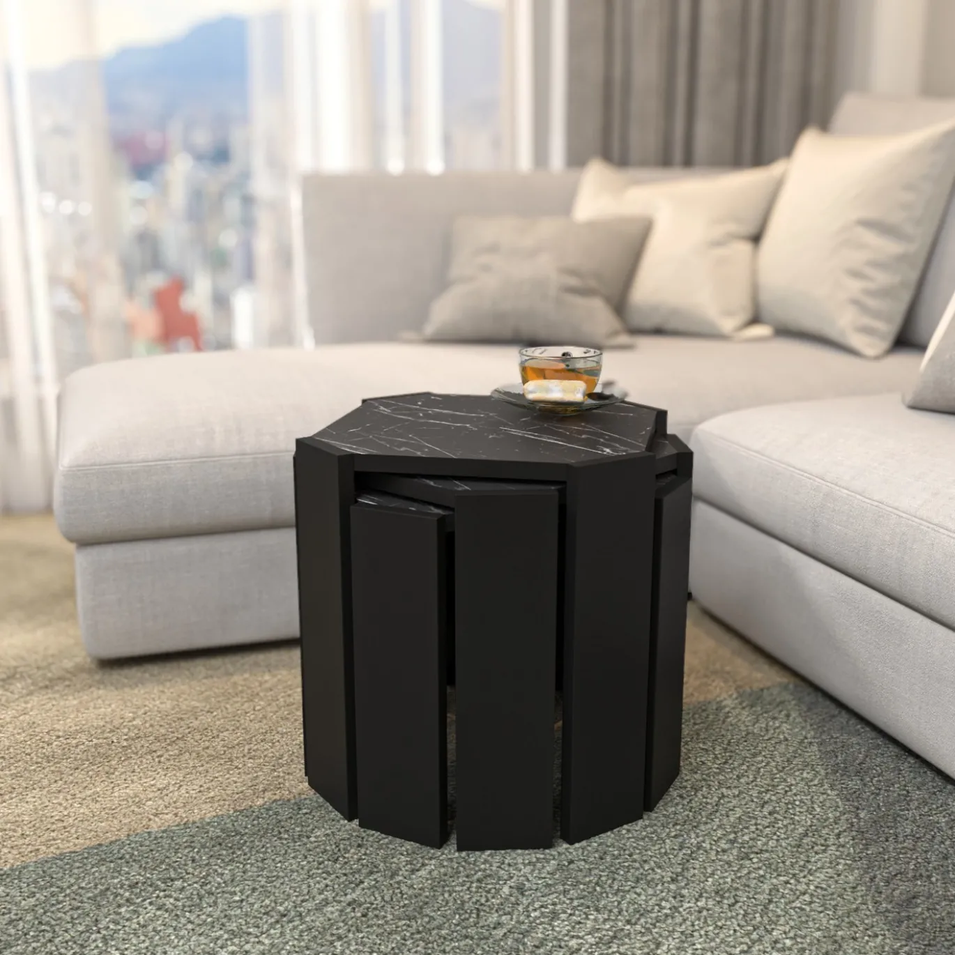 Salontafel Lori Zwart Marmerlook Set van 3