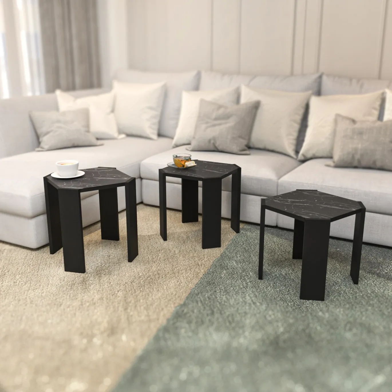 Salontafel Lori Zwart Marmerlook Set van 3