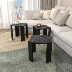 Salontafel Lori Zwart Marmerlook Set van 3
