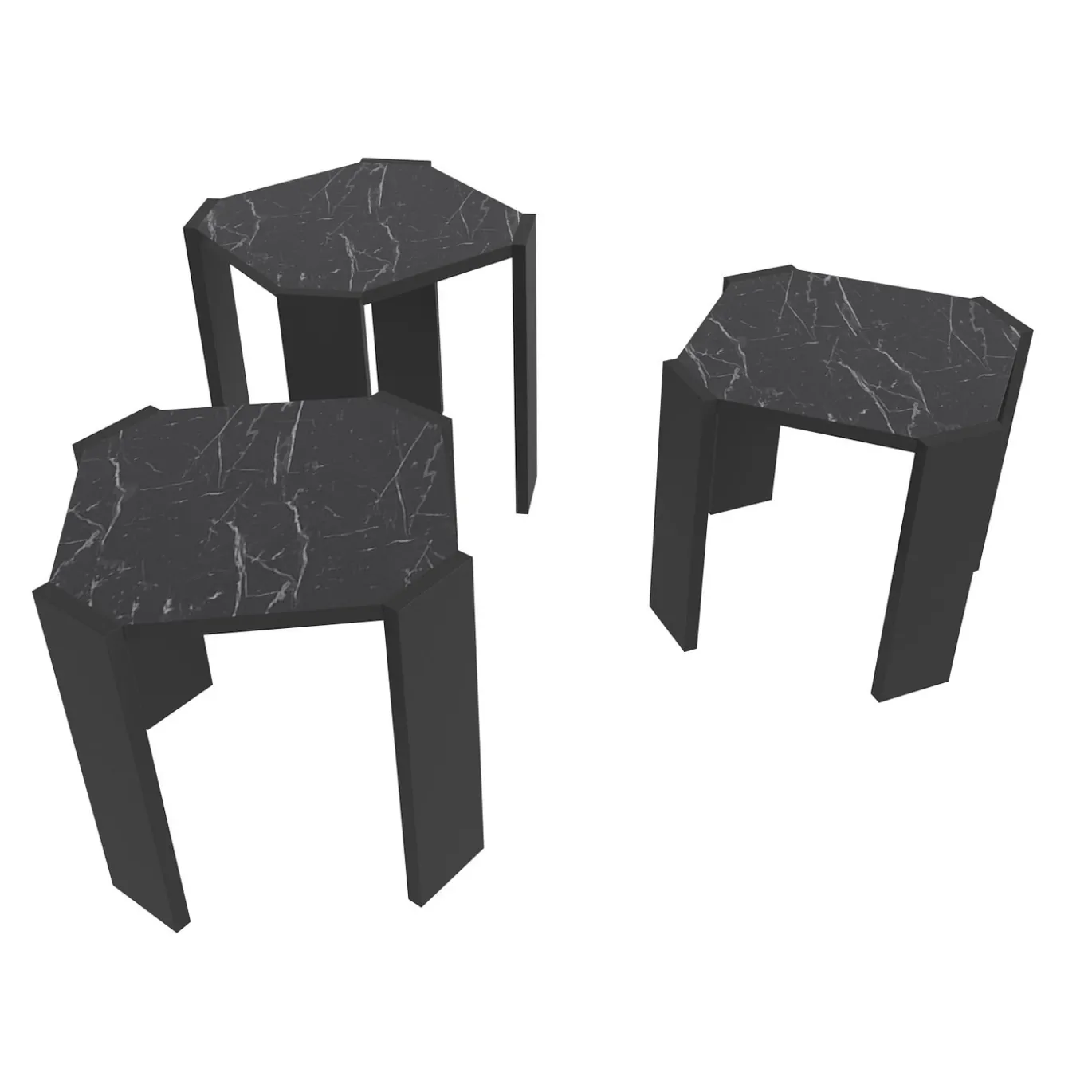 Salontafel Lori Zwart Marmerlook Set van 3