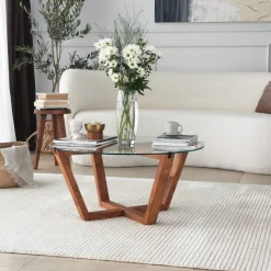 Salontafel Lotus Glas/Naturel Ø75cm