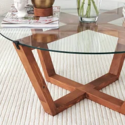 Salontafel Lotus Glas/Naturel Ø75cm