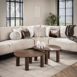 Salontafel Maya Driehoekig Walnoot Set van 2 - Giga Meubel
