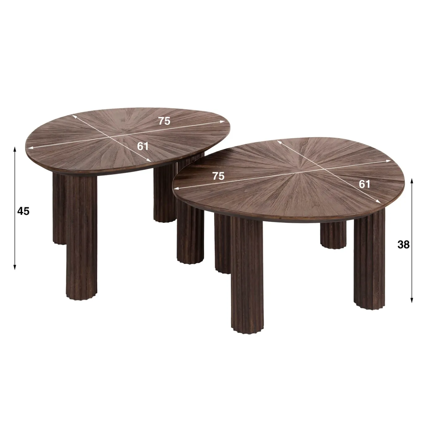 Salontafel Maya Driehoekig Walnoot Set van 2 - Giga Meubel