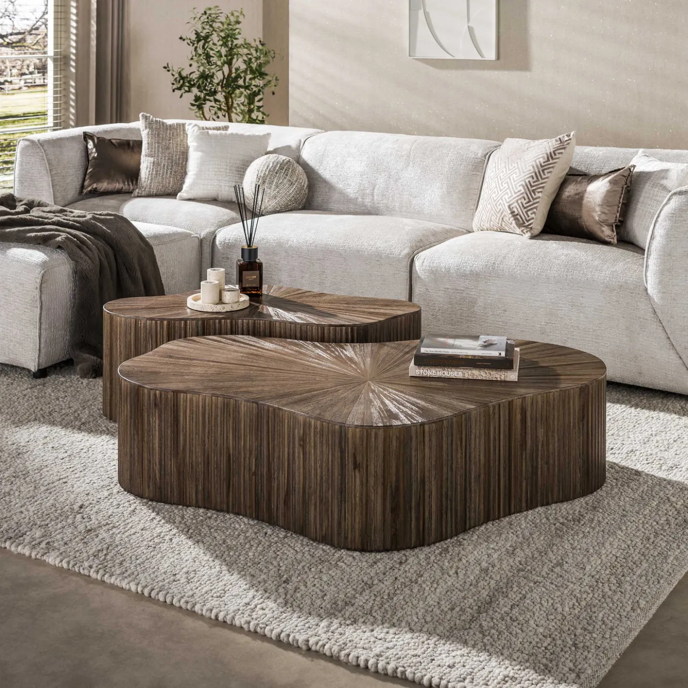 Salontafel Maya Teak XL Shamrock Set Van 2 Massief Teak Walnoot - Giga Meubel
