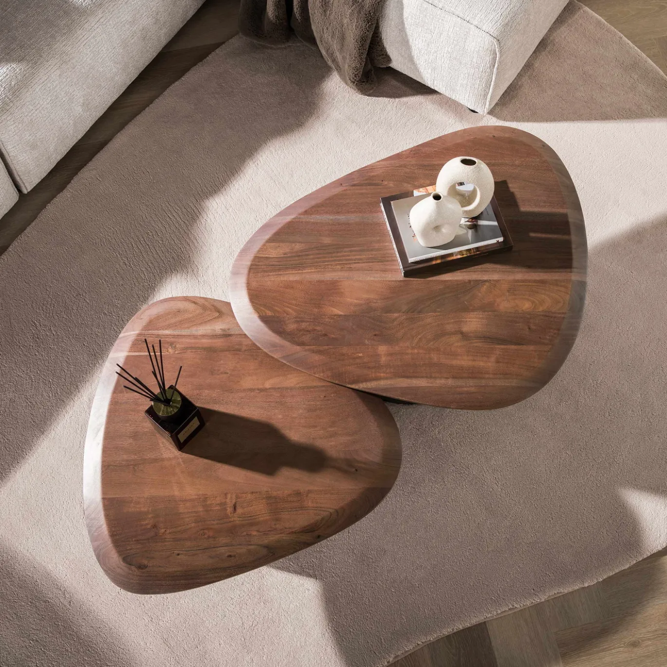 Salontafel Melta Massief Acacia Bruin Set Van 2 - Giga Meubel
