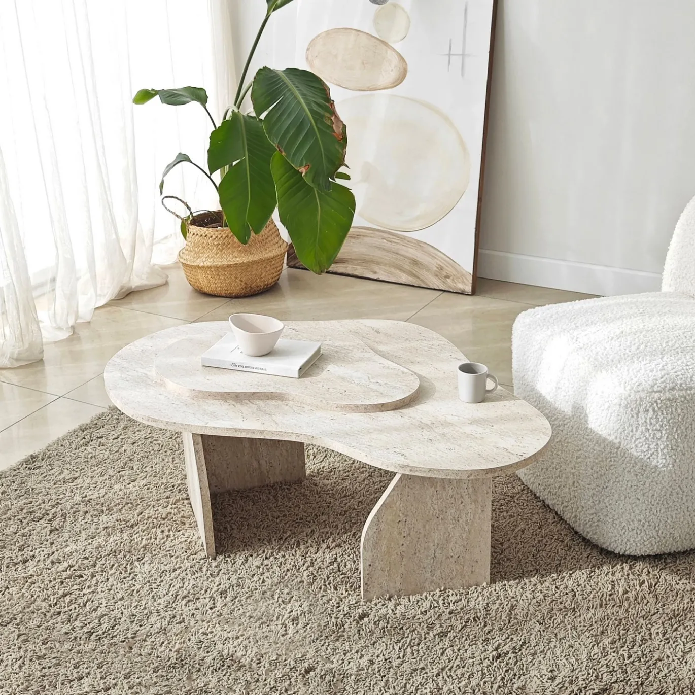 Salontafel Melted Travertinlook 105cm