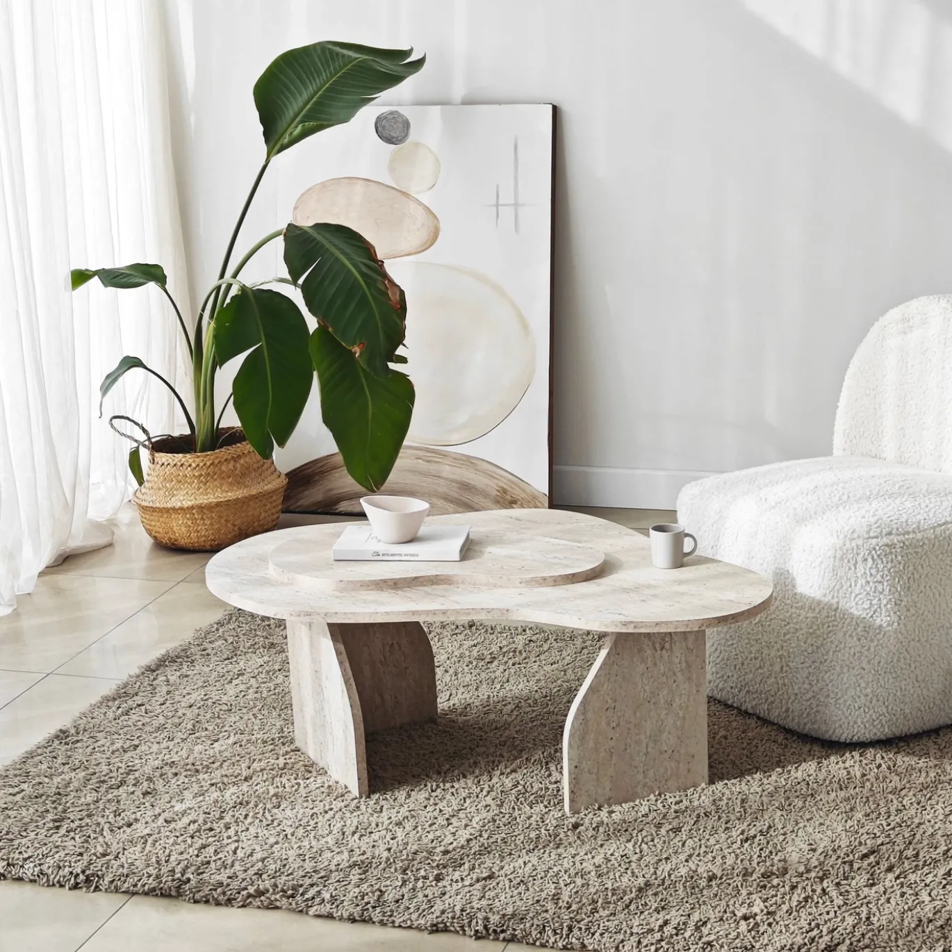 Salontafel Melted Travertinlook 105cm