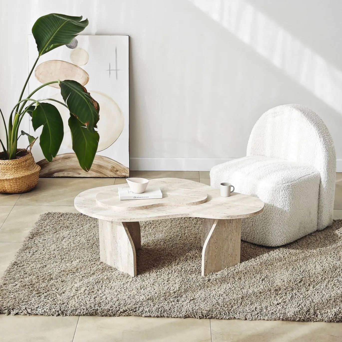 Salontafel Melted Travertinlook 105cm