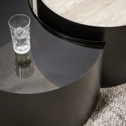 Salontafel Metal Half Moon Set Van 2 3d Keramiek Travertin - Giga Meubel