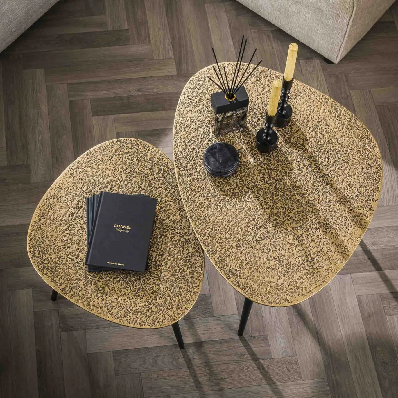 Salontafel Metallic Driehoekig Brons Antiek Set van 2 - Giga Meubel