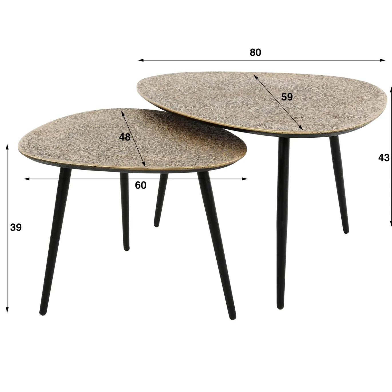 Salontafel Metallic Driehoekig Brons Antiek Set van 2 - Giga Meubel