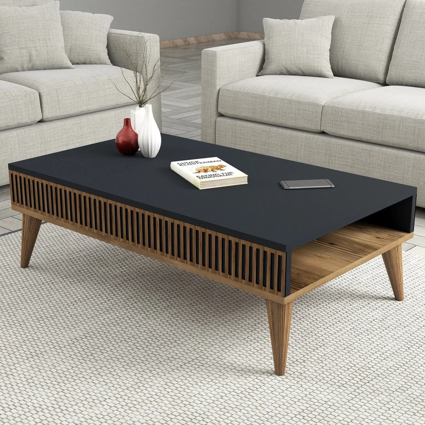 Salontafel Milan Antraciet/Walnoot 105cm