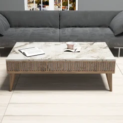 Salontafel Milan Wit Marmerlook/Walnoot 105cm