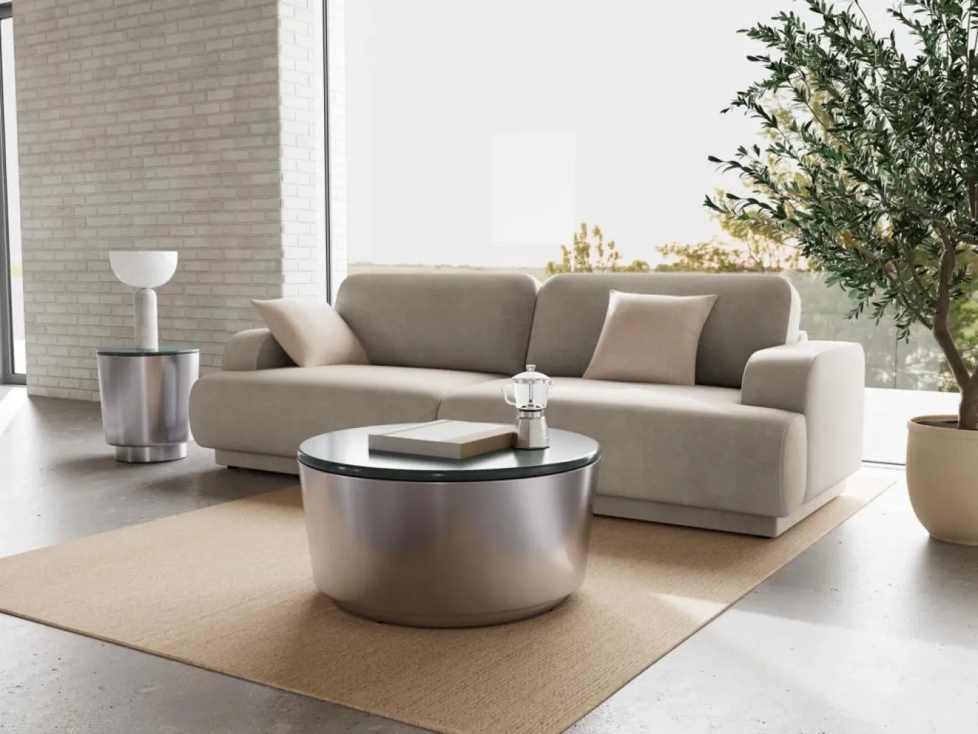 Salontafel Mirex Marmer Taupe Ø45cm - Giga Living