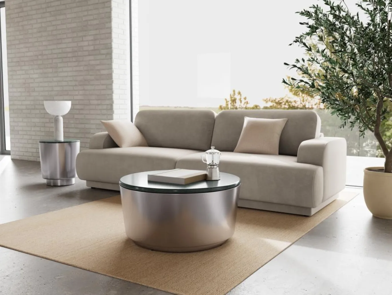 Salontafel Mirex Marmer Taupe Ø45cm - Giga Living