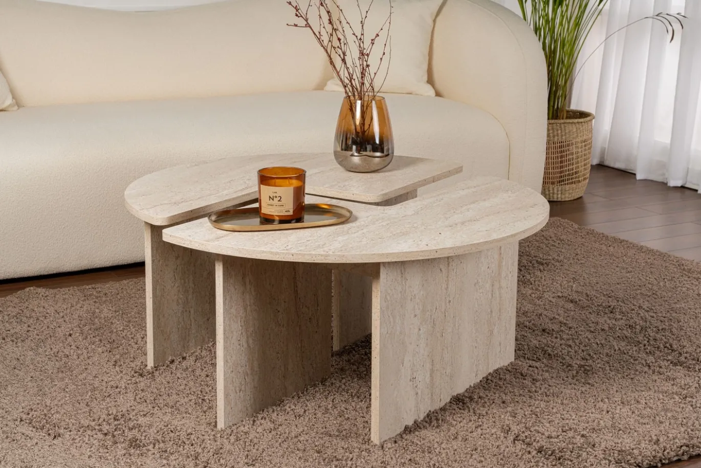 Salontafel Moira Travertinlook Set van 2