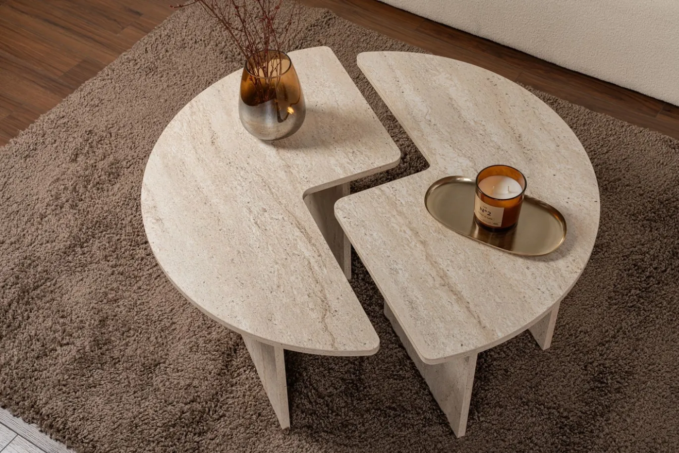 Salontafel Moira Travertinlook Set van 2