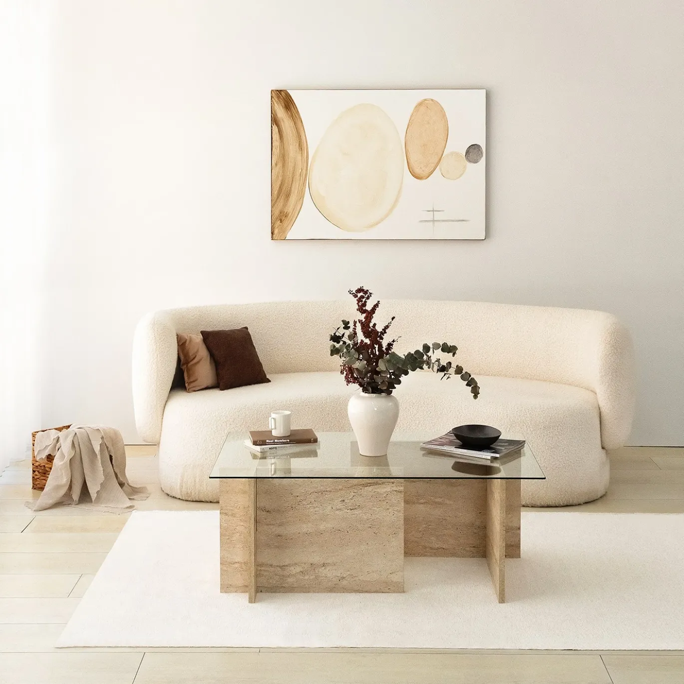 Salontafel New Escape Glas/Travertinlook 105cm