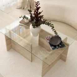 Salontafel New Escape Glas/Travertinlook 105cm