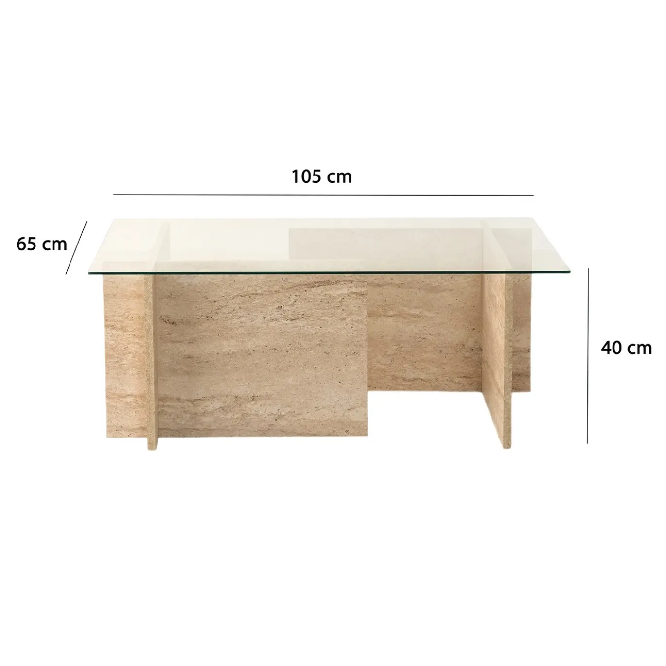 Salontafel New Escape Glas/Travertinlook 105cm