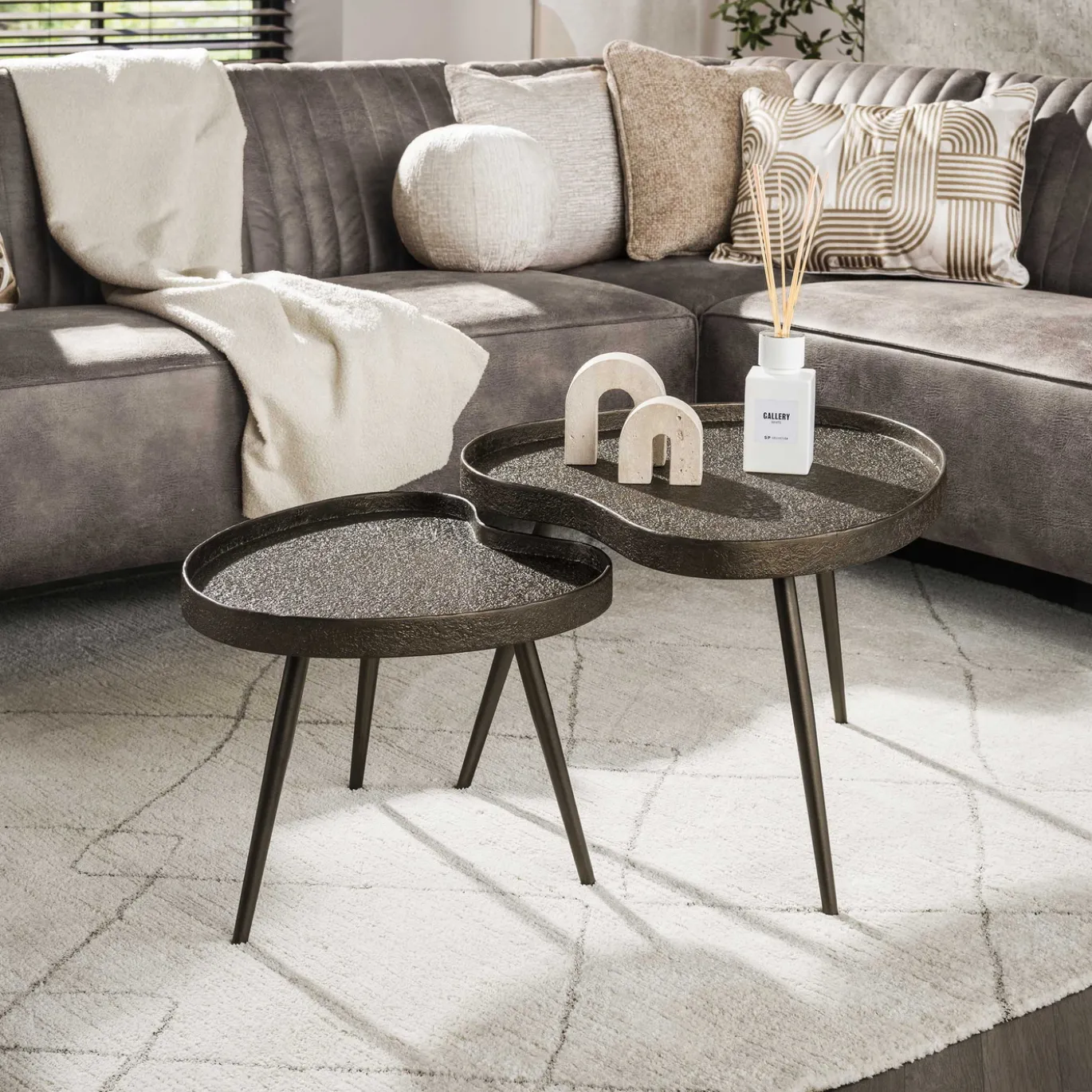 Salontafel Niervormig Set Van 2 Brons Liquid Metal - Giga Meubel
