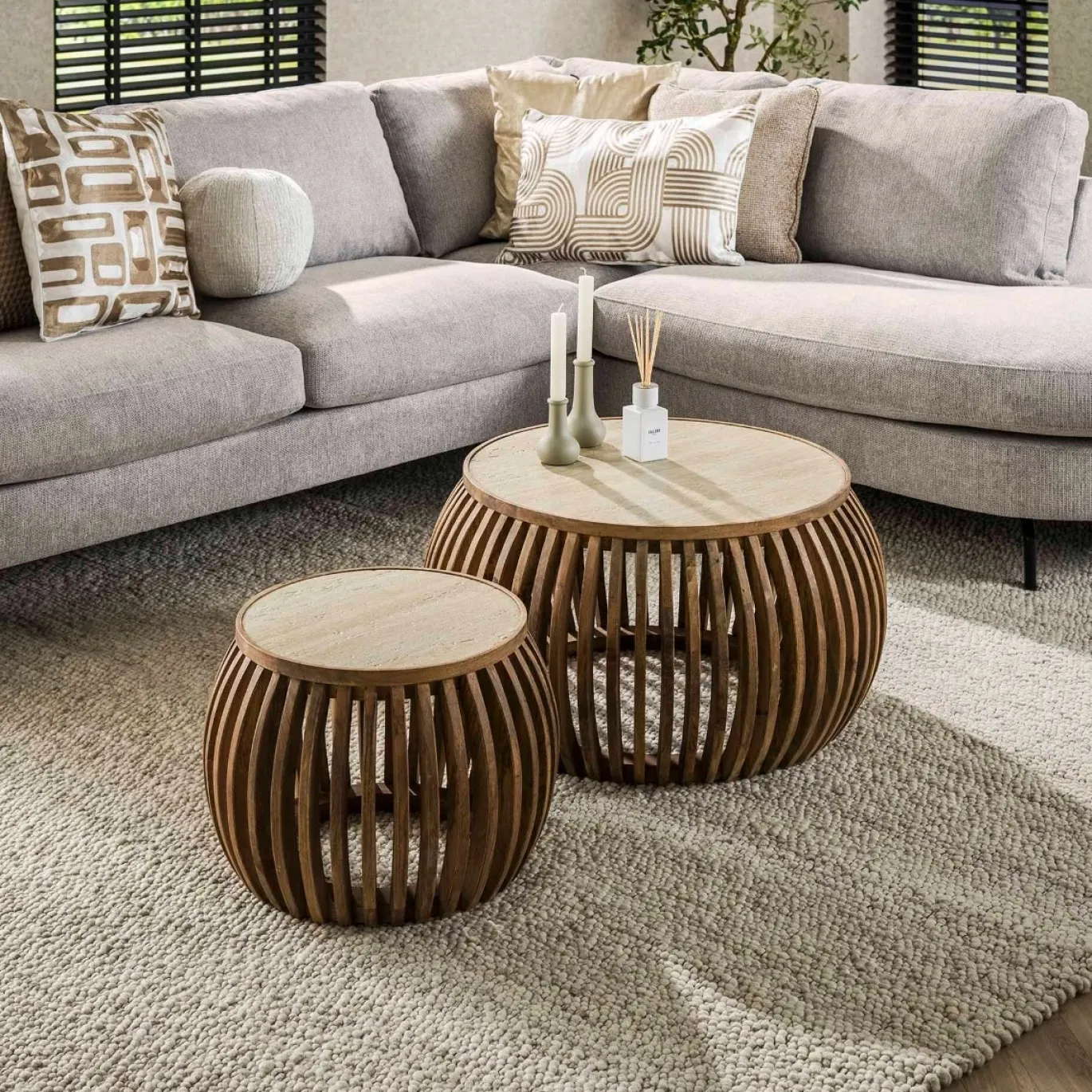 Salontafel Nuovo Curve Travertin Set van 2 - Giga Meubel
