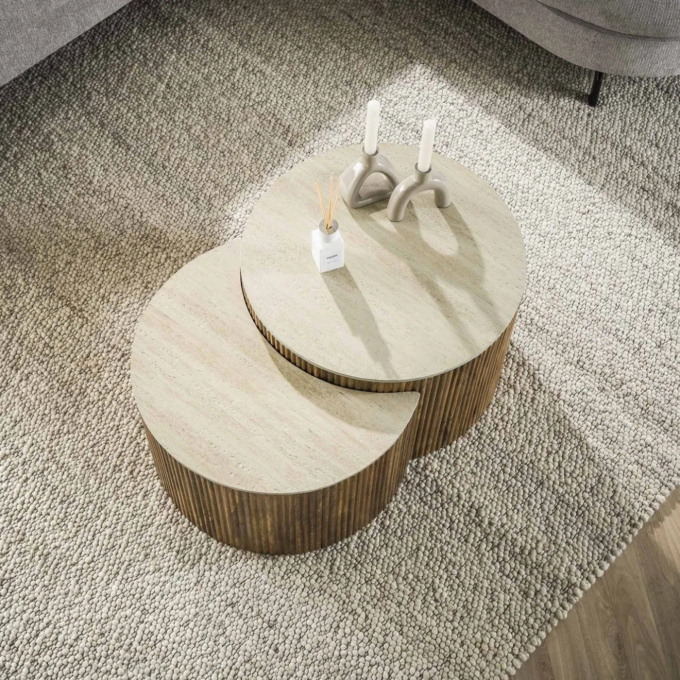 Salontafel Nuovo Halfrond Travertin Set van 2 - Giga Meubel