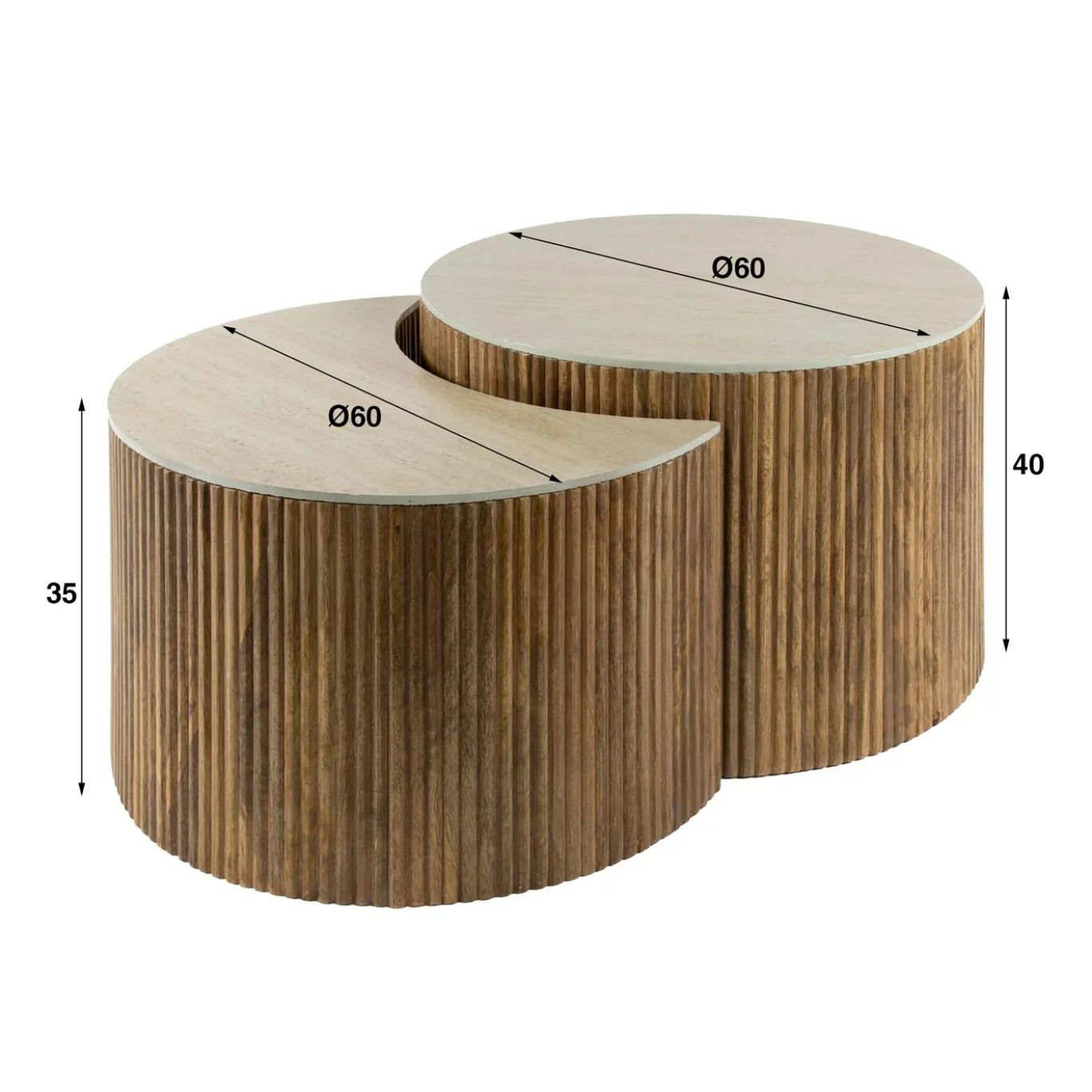 Salontafel Nuovo Halfrond Travertin Set van 2 - Giga Meubel
