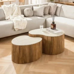 Salontafel Nuovo Niervormig Set van 2 Massief Mango Zand - Giga Meubel