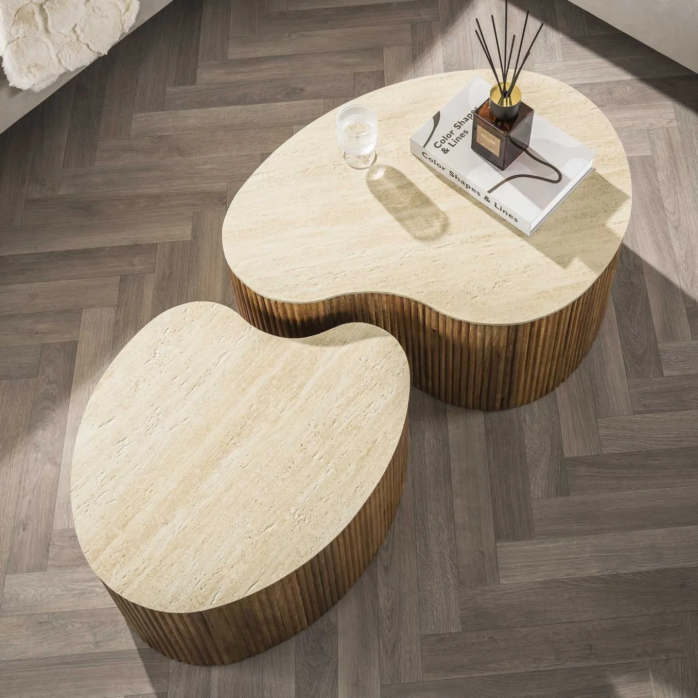 Salontafel Nuovo Niervormig Set van 2 Massief Mango Zand - Giga Meubel