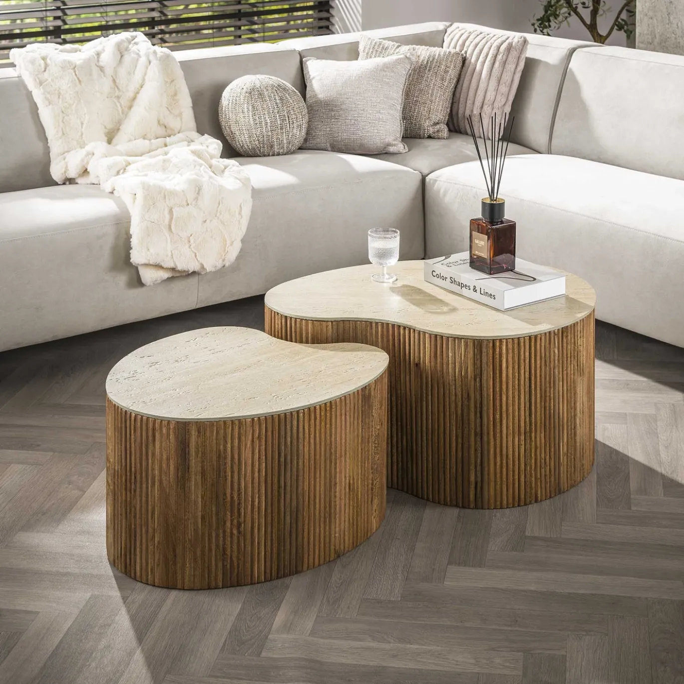 Salontafel Nuovo Niervormig Set van 2 Massief Mango Zand - Giga Meubel