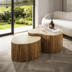 Salontafel Nuovo Niervormig Set van 2 Massief Mango Zand - Giga Meubel